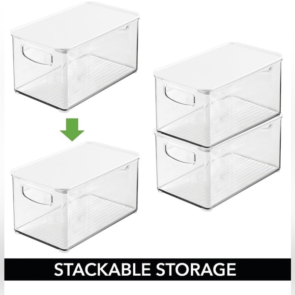 Deep Plastic Bathroom Storage Bin Box, Lid/Built-in Handles, 4 pack, clear/white - Picture 3 of 4